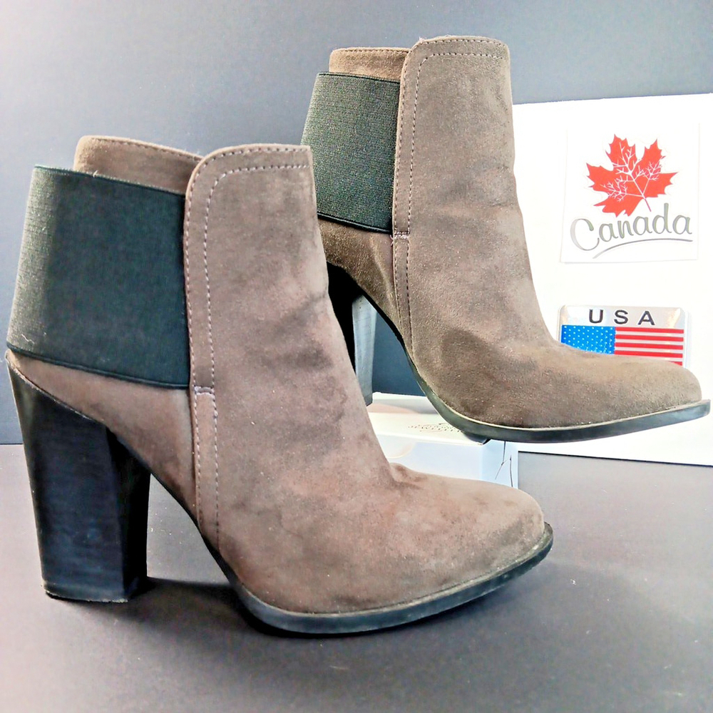 Size 6 Call It Spring Grey Textile Suede Like Ankle Chelsea Pull On Heeled Boots